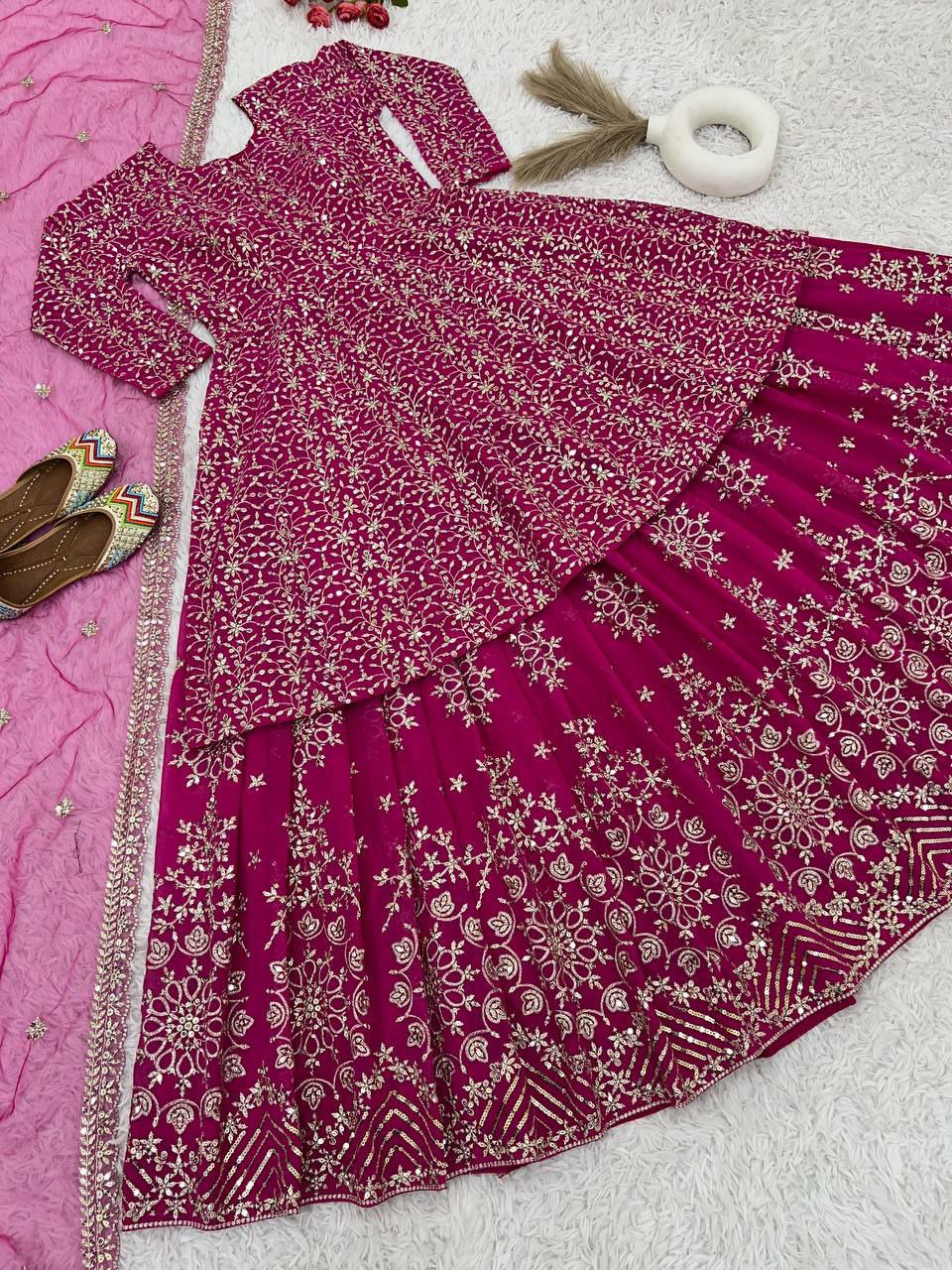 Designer bridal lehenga set.     Top Fabric : Georgette  Full Heavy Embroidery Sequence Work Full sleeve