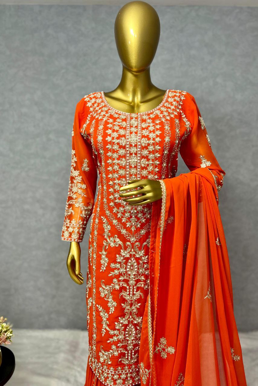 BEAUTIFUL BRIDAL SHARARA SET 3 PIECE KURTI WITH SHARARA AND DUPATTA