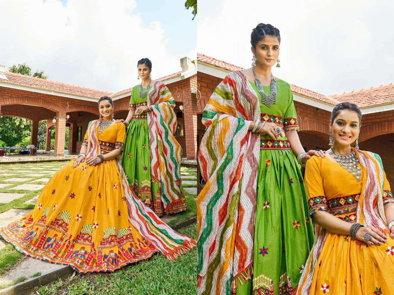 Navratri lehenga choli collection Lehenga Details
Fabric: Cotton with (3.8 flair)
Flair Work: chain stich mirror work(Full Stitched)
Customized up to Lehenga