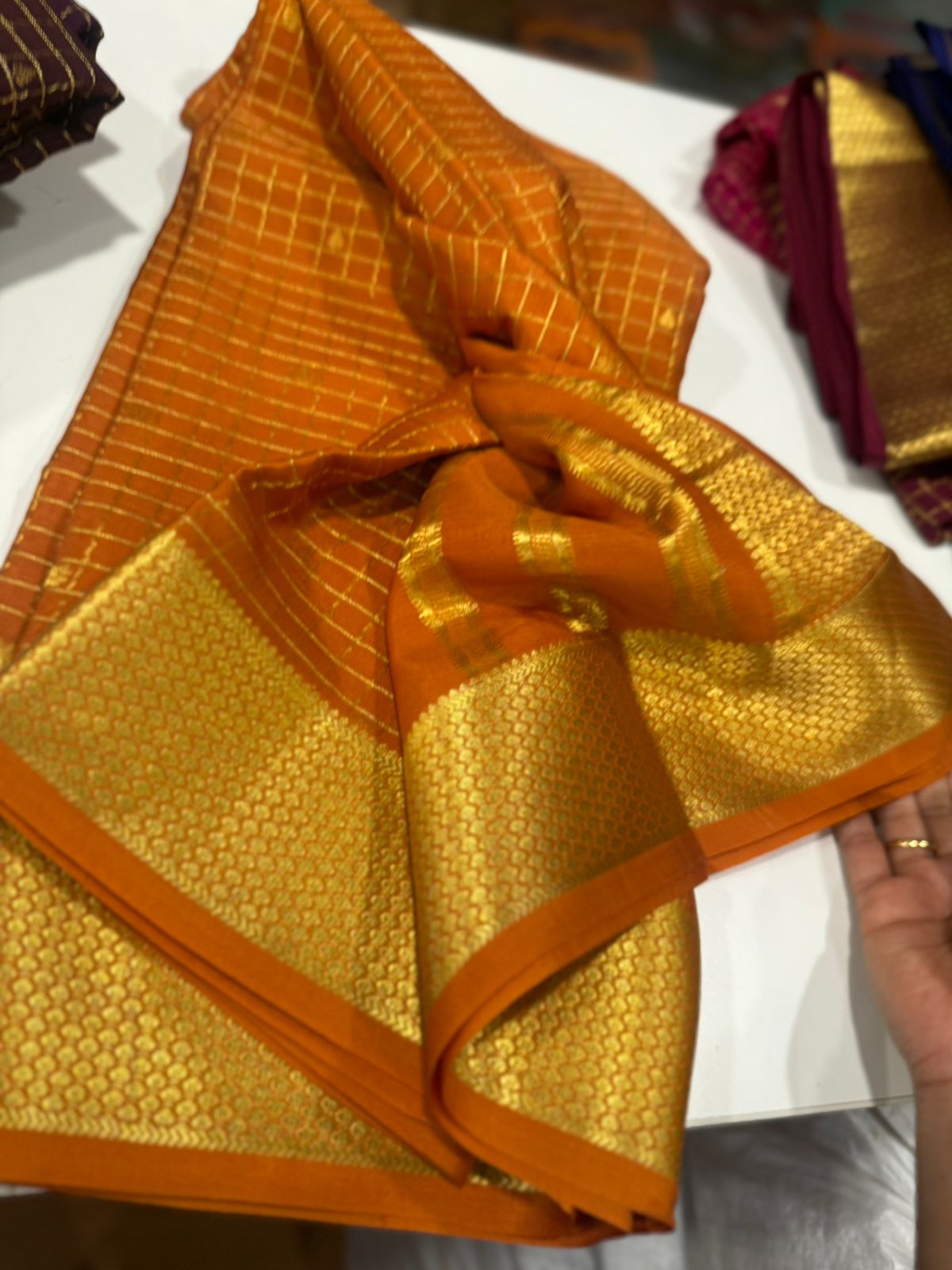 Pure Mysore silk sarees 
120grm thickness All exclusive pattern  with beautiful colour