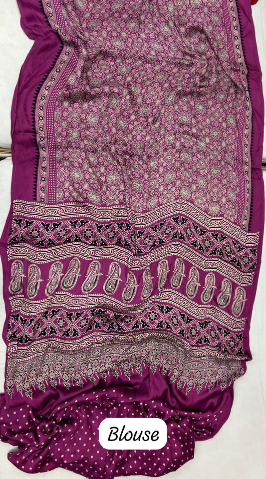 Pure Gajji Silk Saree With Azarkh Print