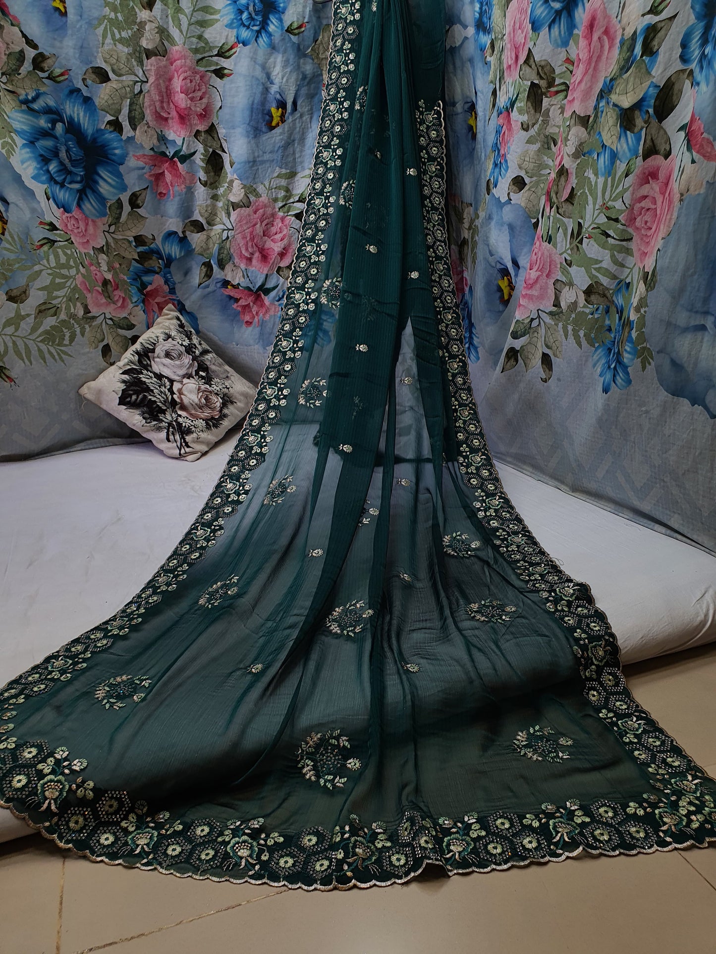 ALLOVER REASHAM WORK BORDER AND BUTTA WITH STONE ON GEORGETTE*Saree