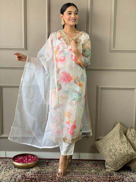 Suti set PURE ORGANZA WITH SEQUENCE CODING EMBROIDERY WORK