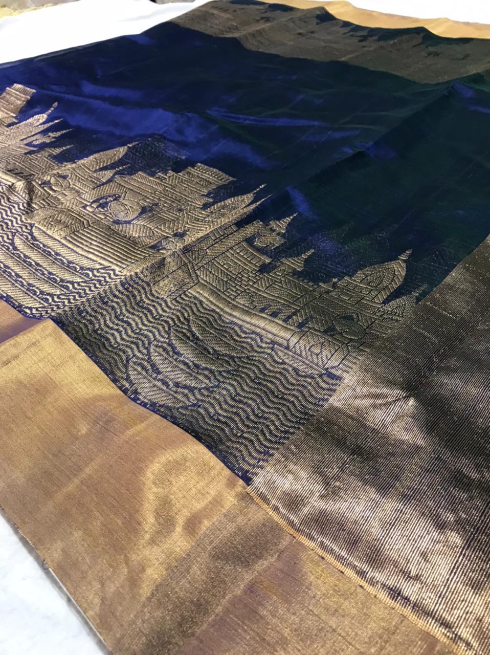 Chanderi pattu silk handborder mandir design saree