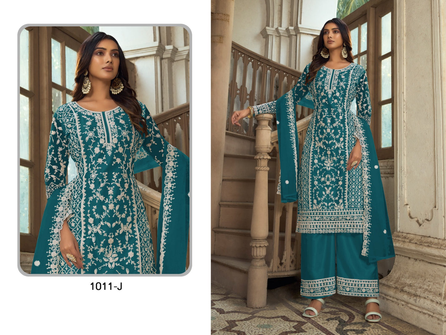 Designer plazo suit set
Top Fabric-Heavy Butterfly Net 
Bottom Fabric-Heavy Butterfly Net 
Dupatta Fabric-Heavy Butterfly Net 
Size-Semi Stitched