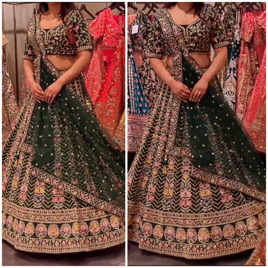 Designer bridal lehenga choli Lehenga  Fabric-Fox Georgette
Lehenga work-Embroidery  Sequins Work With Cancan & Canvas Patta