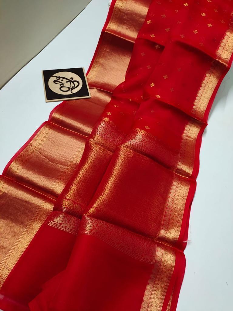BANARASI KORA ORGANZA DYBLE SILK SAREES GOOD QUALITY WEAVING DESIGN