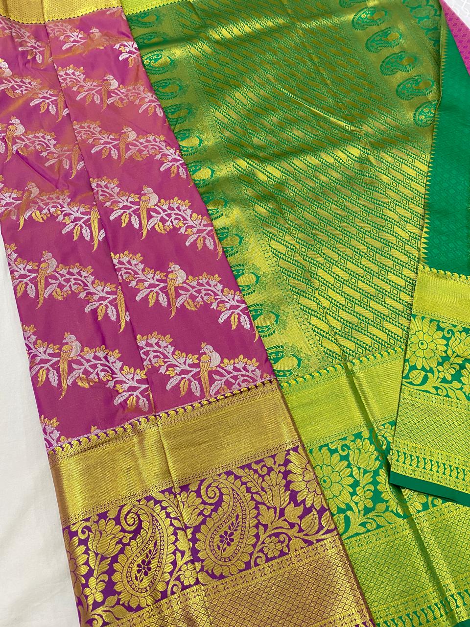 Kanchipuram semi silk sarees
Beautiful Design 
beautiful bridal Semi silk sarees*