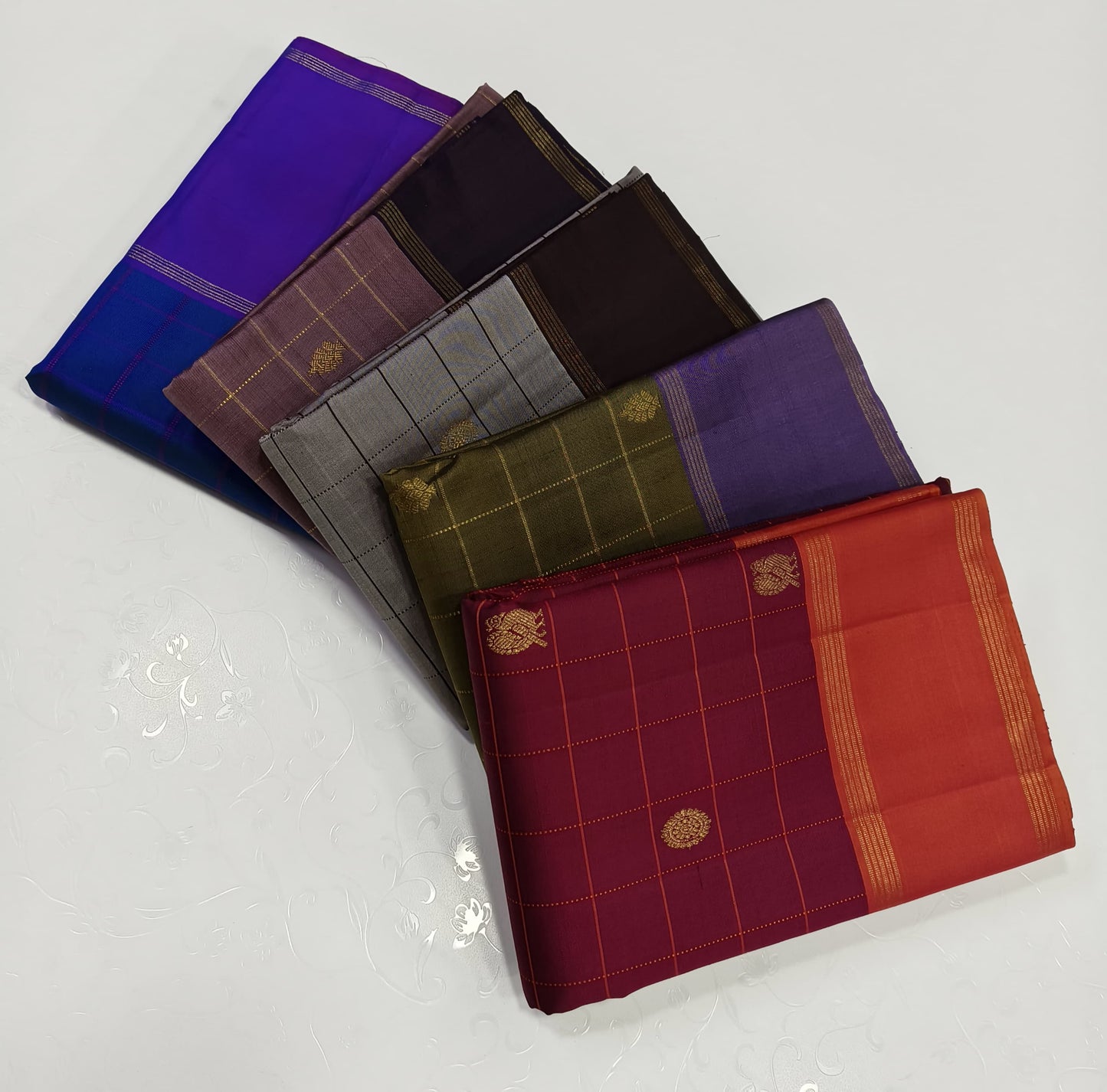 Pure kanchipuram silk sarees handwoven with 2 g pure jari traditional collection 
Silkmark certified