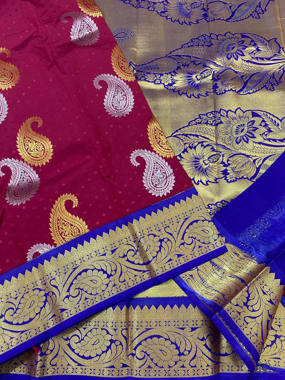Kanchipuram  semi   silk saree
Beautiful Design beautiful  Koravi butta Semi silk wedding sarees*