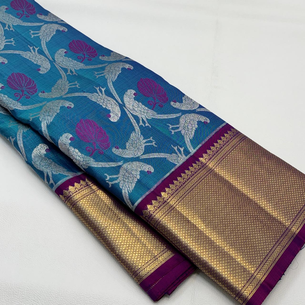 Kanchipuram pure silk handloom double warp contrast grand pallu and blouse *Bridal 2g* 
SILK MARK TAG WITH HOLOGRAM*