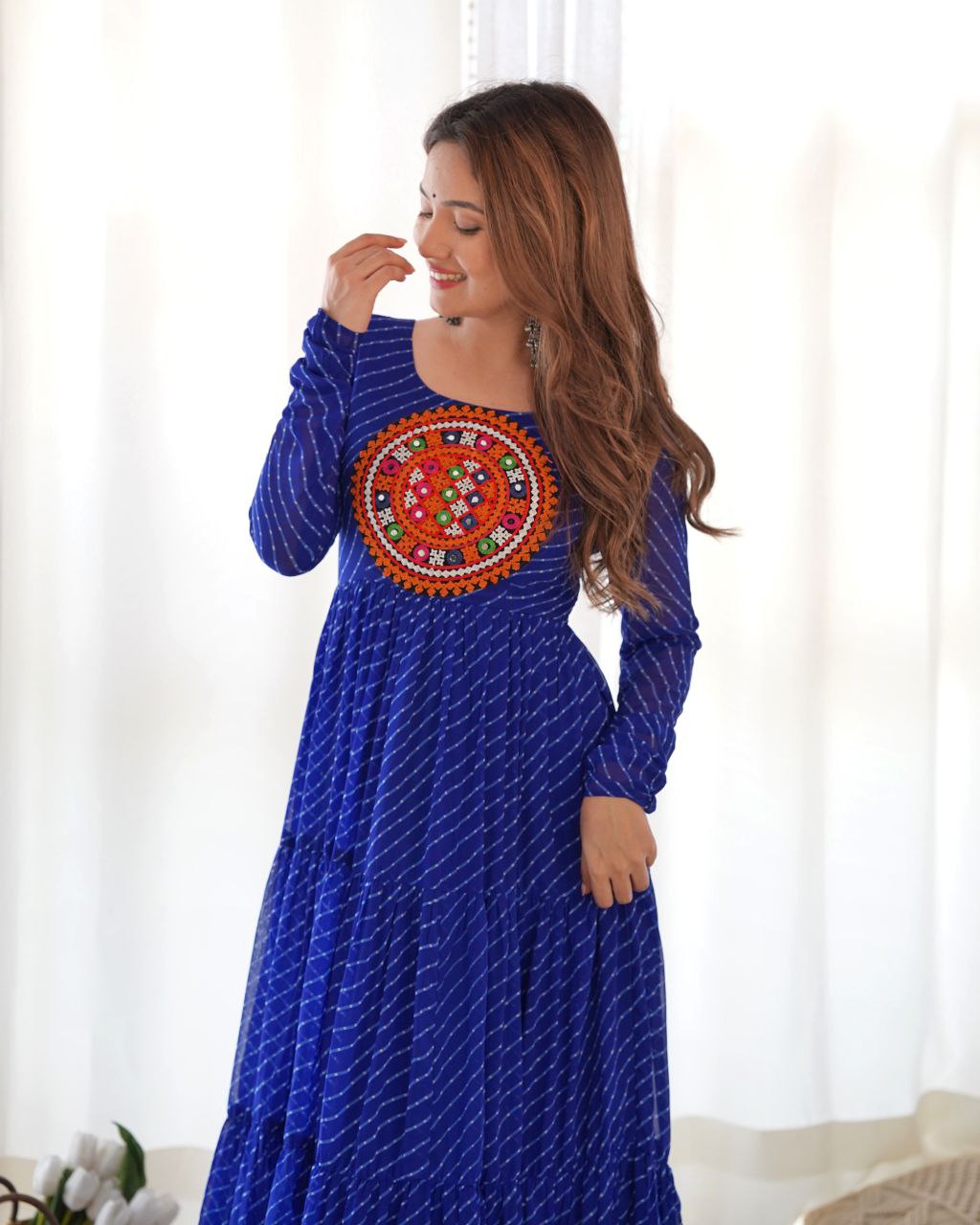 ANARKALI FABRIC : HEAVY PURE SOFT FOX GEORGETTE LAHERIYA PRINT Gown