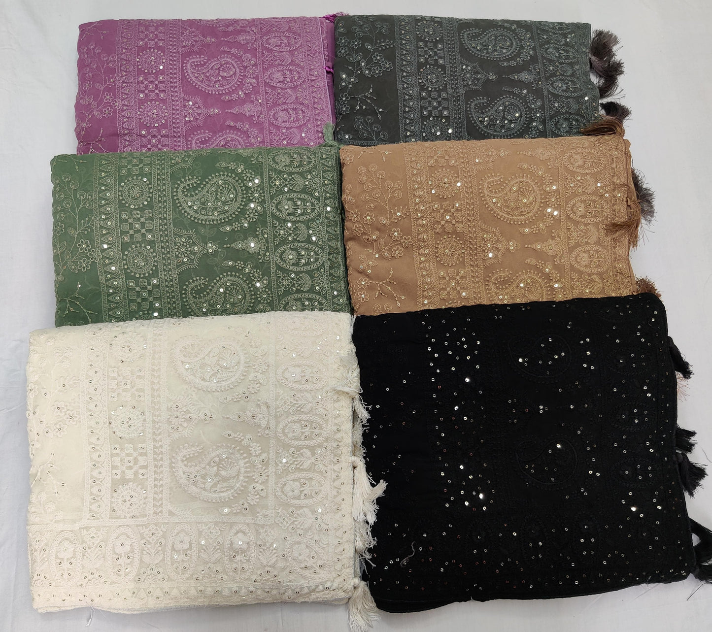 ALLOVER TONE TO TONE LUCKNOWI CHIKANKARI SAREE WITH SEQUENCE WORK ON GEORGETTE saree