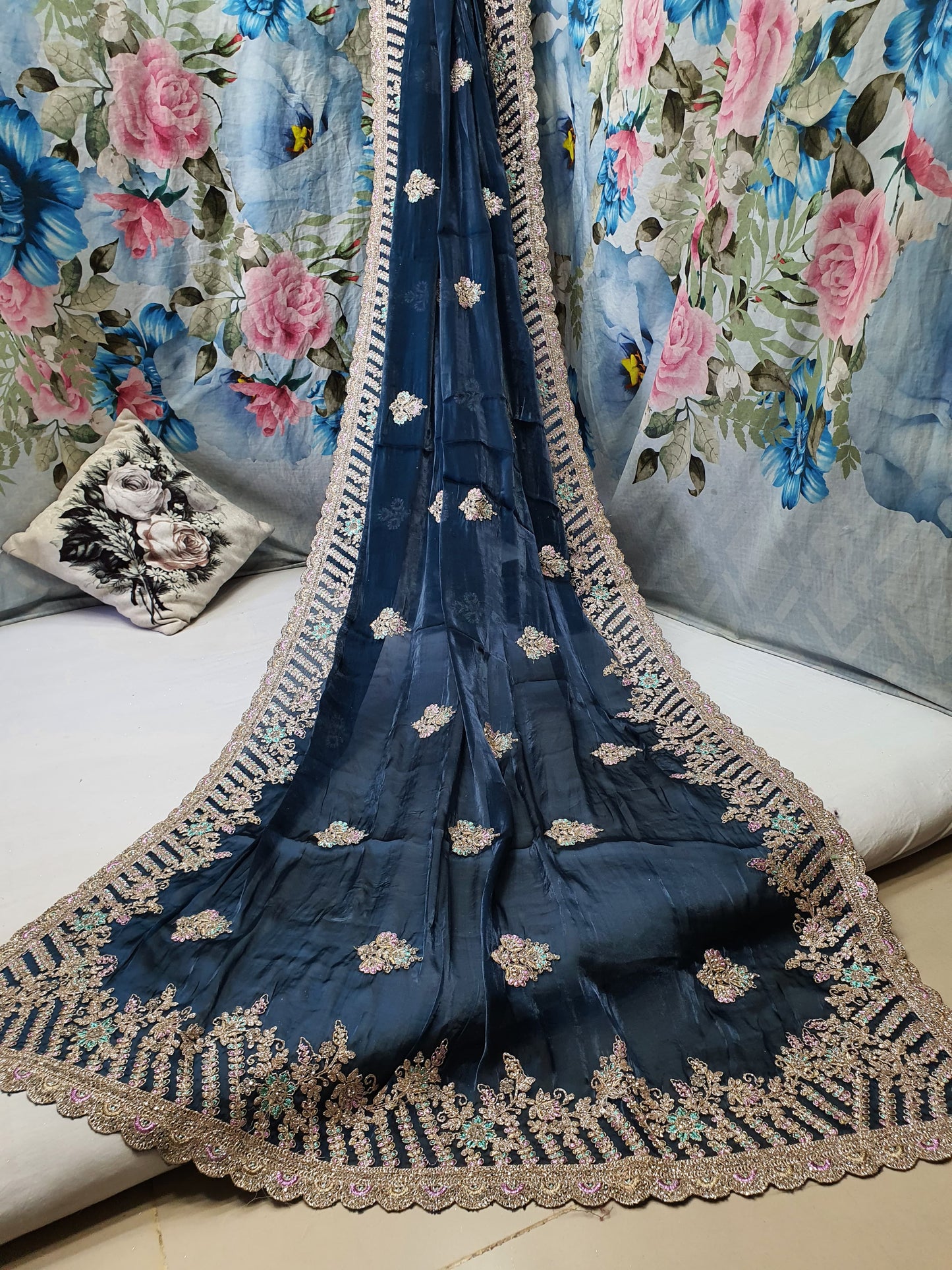 ALLOVER CODING JARI BORDER AND BUTTA WITH JARKAN STONE ON JIMMY CHOO*saree