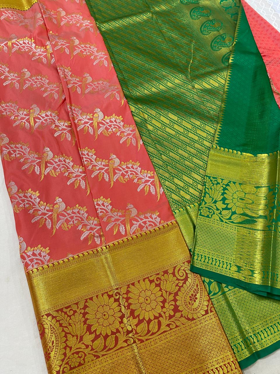 Kanchipuram semi silk sarees
Beautiful Design 
beautiful bridal Semi silk sarees*