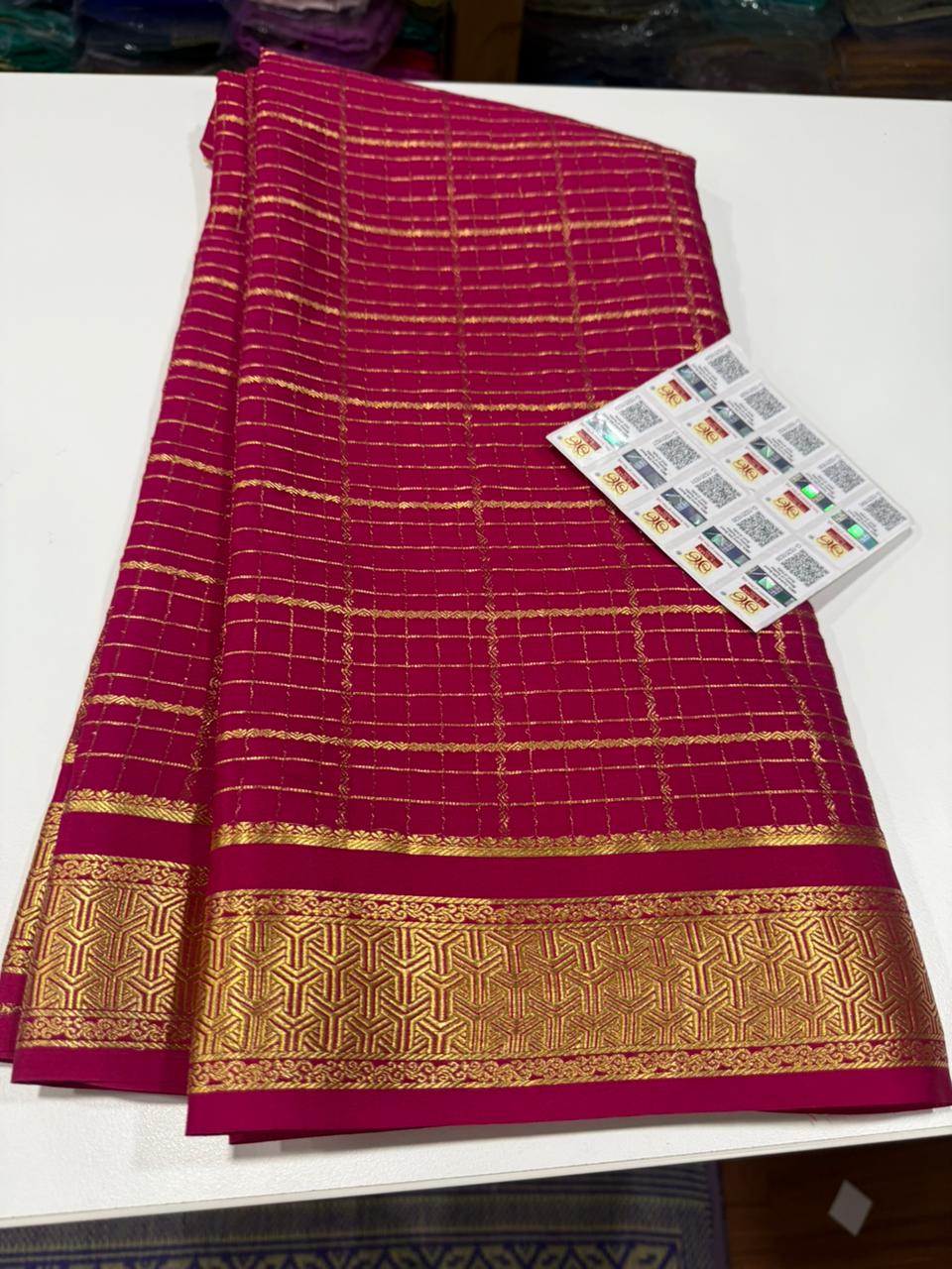 Pure Mysore silk sarees 
120grm thickness All exclusive pattern  with beautiful colour