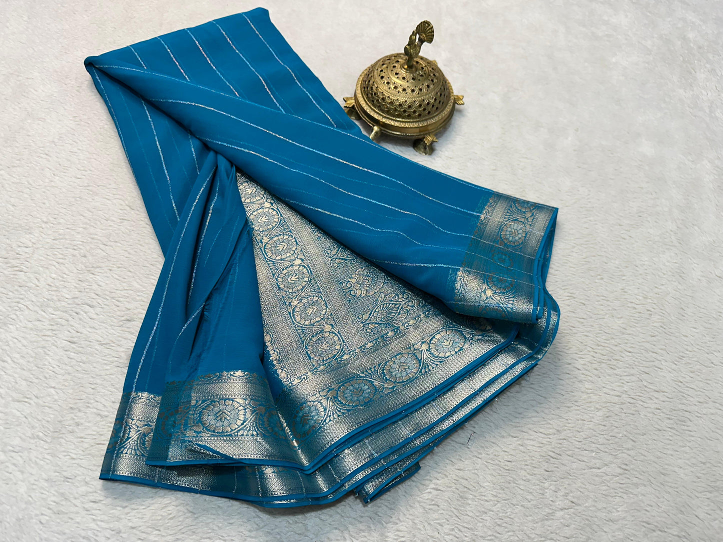 Designer Chiffon Sarees Beautiful Chiffon sarees having Elegant deco vertical stripes with rich pallu in elegant shades