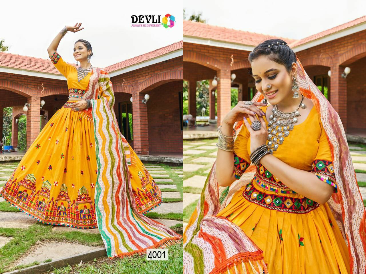 Navratri lehenga choli collection Lehenga Details
Fabric: Cotton with (3.8 flair)
Flair Work: chain stich mirror work(Full Stitched)
Customized up to Lehenga