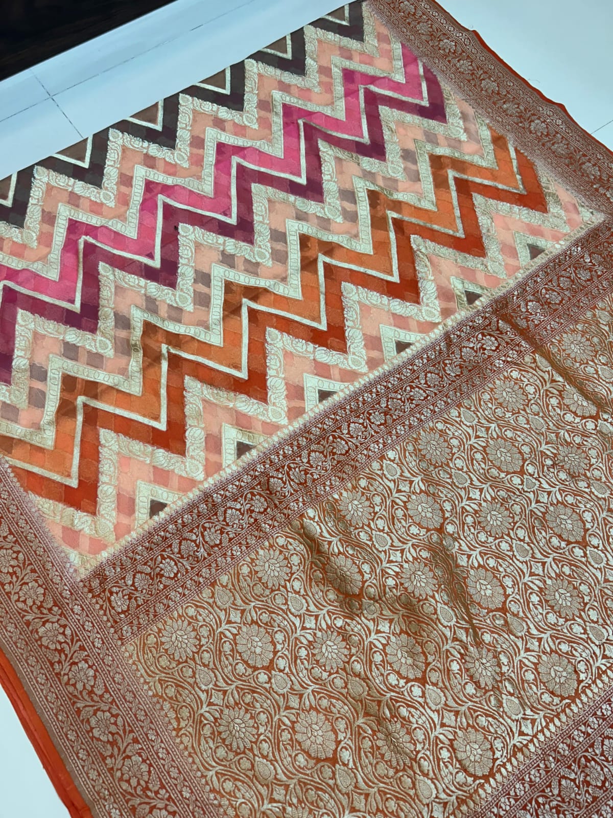 Pure Khadi Georgette Rangkat Silk Sarees Pure Handloom Work.                                     with Silk mark certificate
