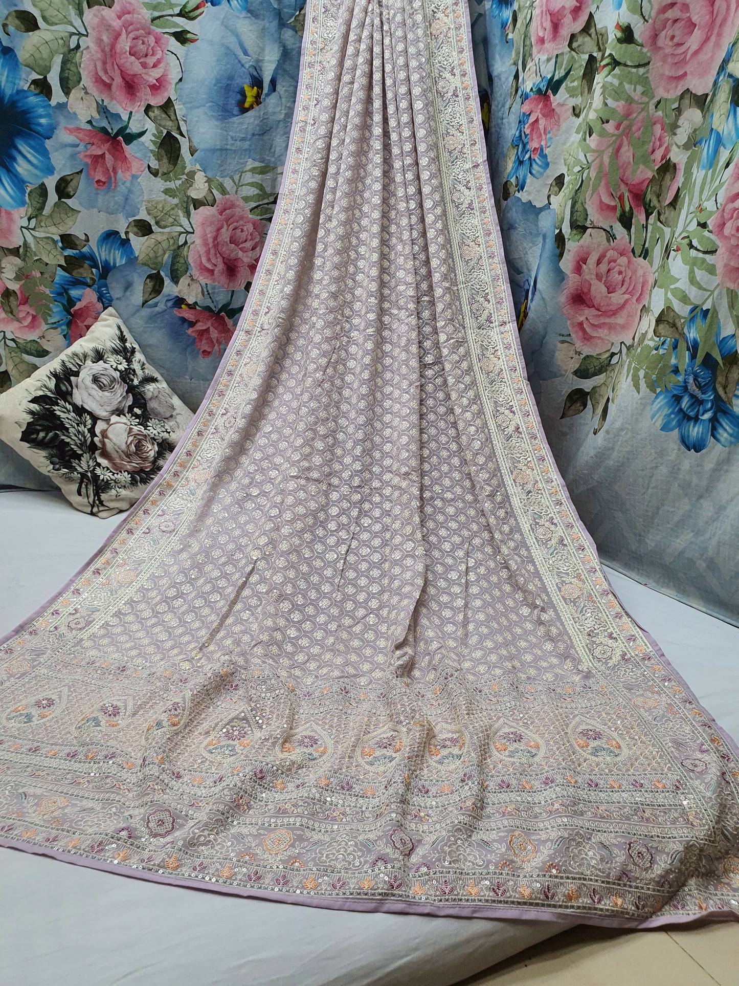 Allover lucknowi chikankari work with parsi work on Georgette*
Saree