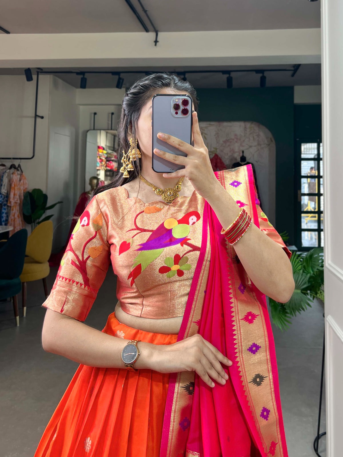 Paithani collection
Who says you can't be trendy and traditional at the same time? 
This Jacquard Silk Paithani Lehenga Choli is the perfect