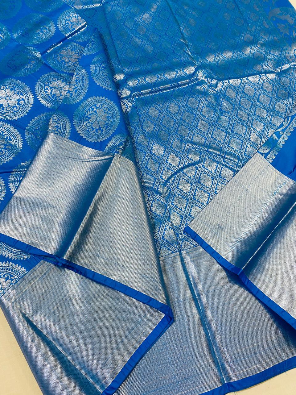 Kanchipuram semi silk sarees beautiful silver zari sarees