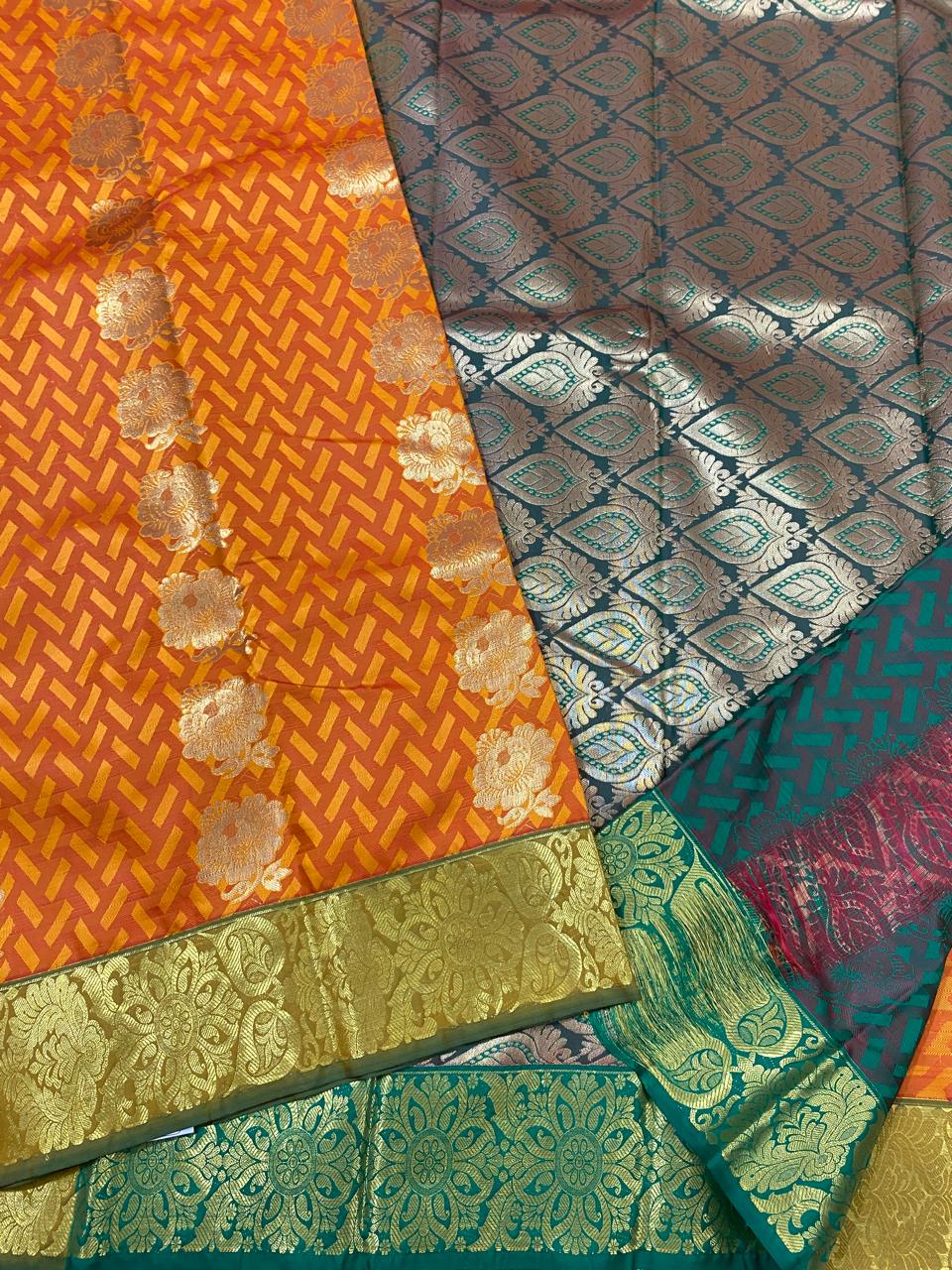 Kanchipuram Semi silk saree
Super quality 
beautiful embossed butta type sarees*