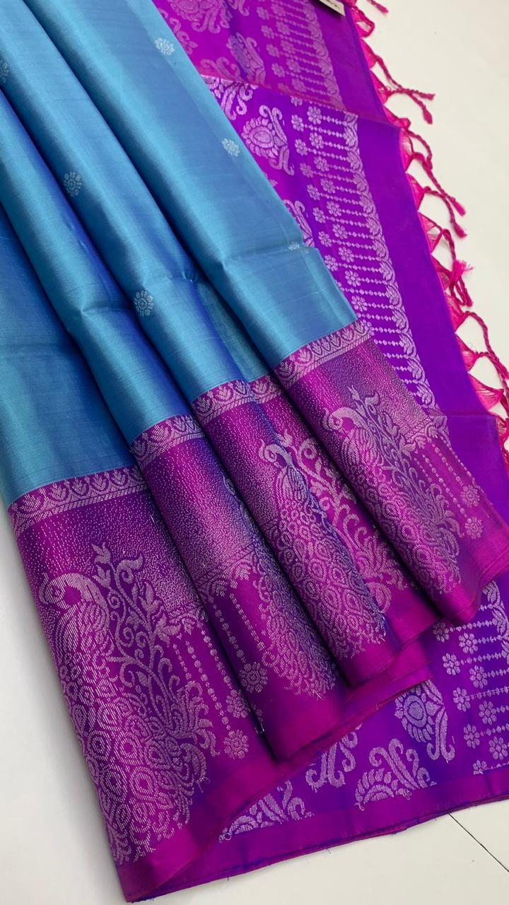 Pure handloom  TURNING BORDER  bridal Double warp soft silk sarees collections ..with contrast Pallu and blouse
