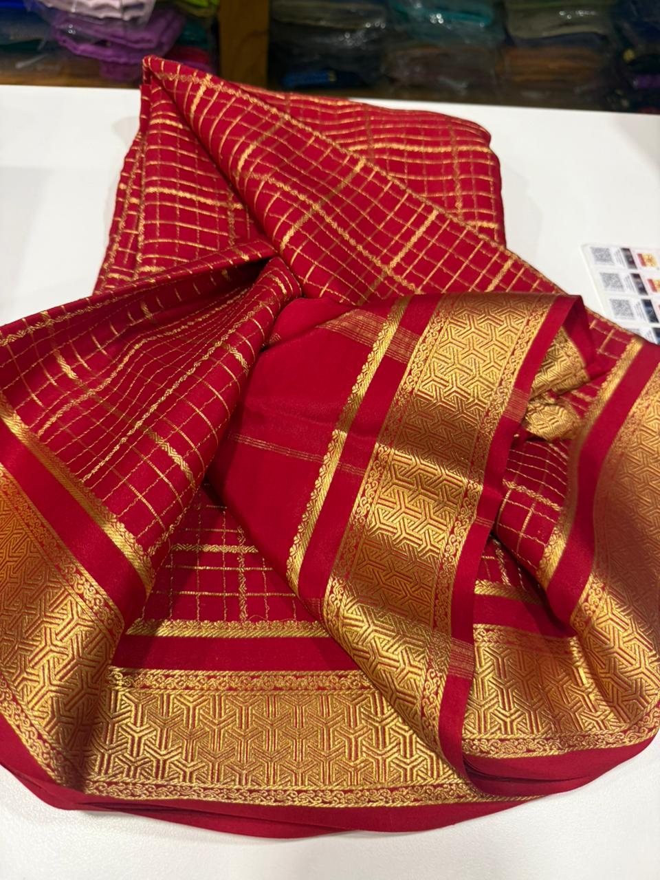 Pure Mysore silk sarees 
120grm thickness All exclusive pattern  with beautiful colour