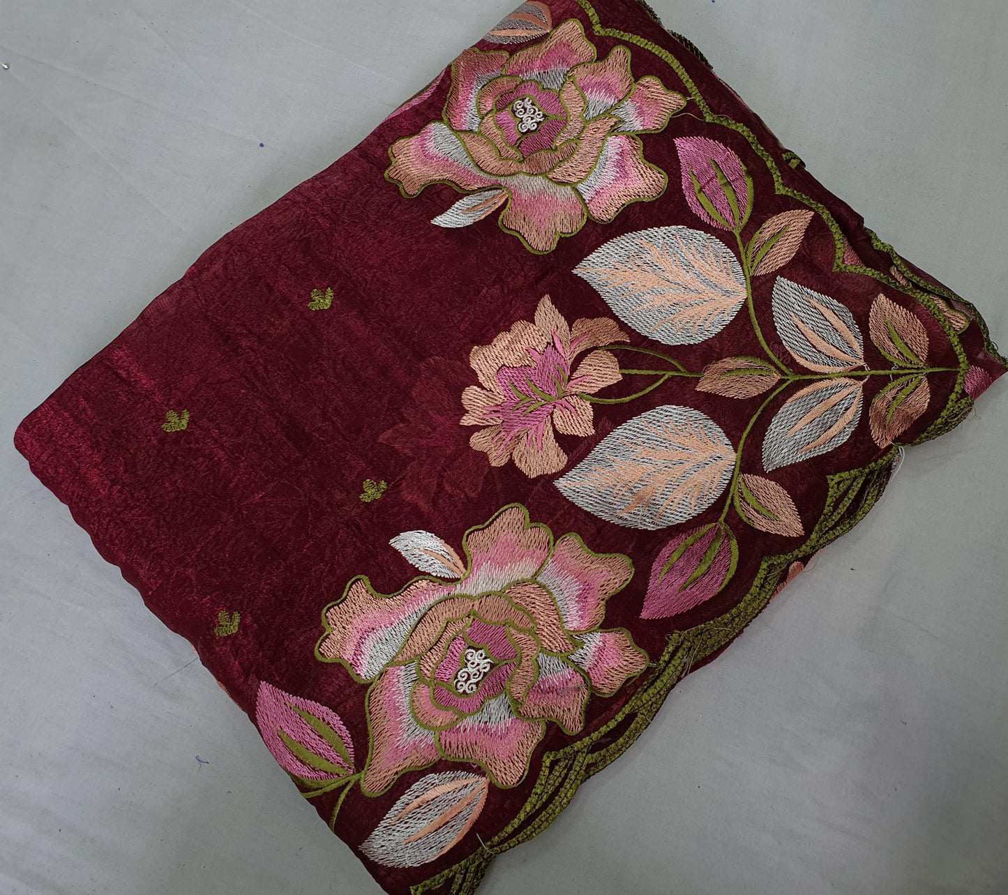 ALLOVER PARSI BORDER AND ALLOVER BUTTI ON CRUSH GEORGETTE saree