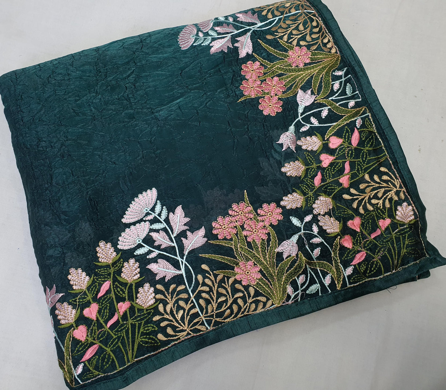 ALLOVER PURE KASHMIRI WORK BORDER ON CRUSH GEORGETTE saree