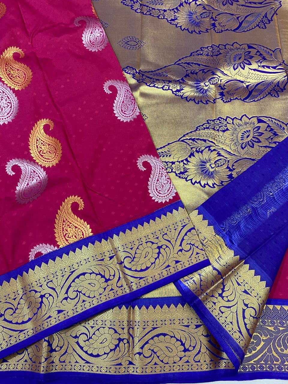 Kanchipuram  semi   silk saree
Beautiful Design beautiful  Koravi butta Semi silk wedding sarees*