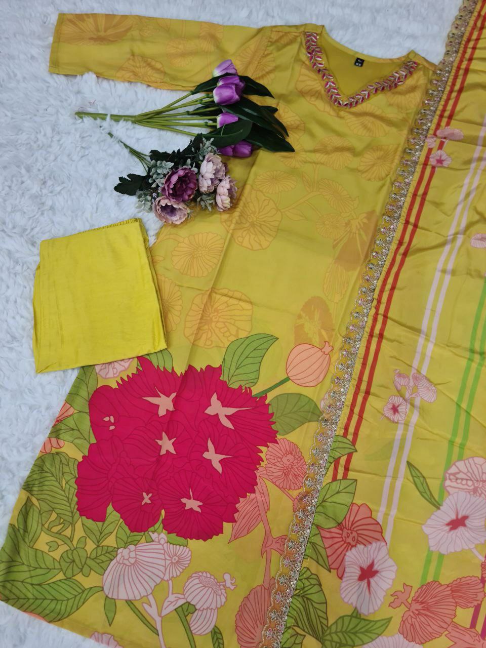 Suti set PURE NATURAL CRAPE WITH SEQUENCE CODING EMBROIDERY WORK