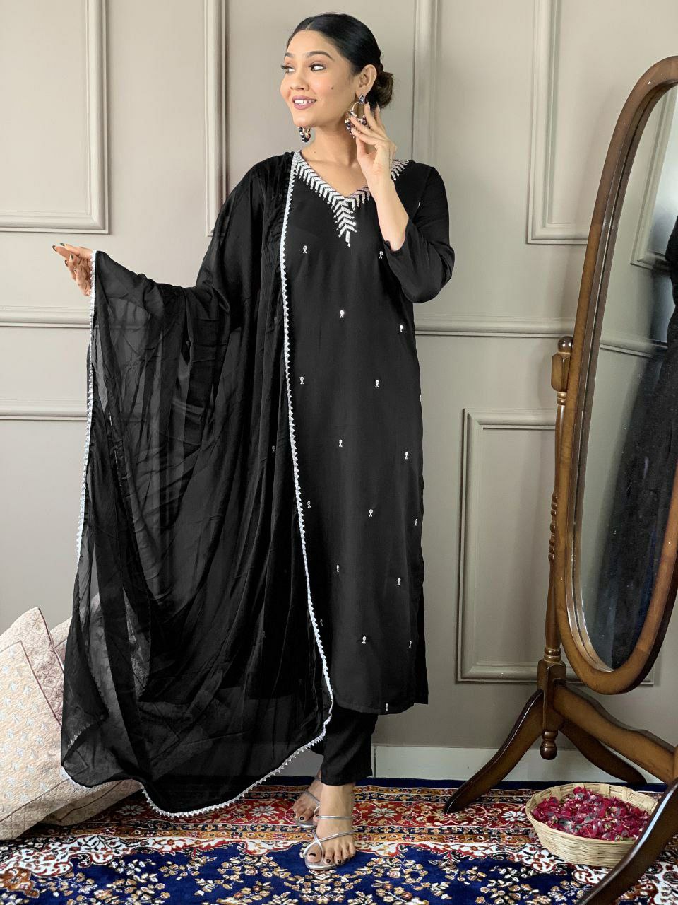 Beautiful suit set.                    PURE REYON SLUB WITH SEQUENCE EMBROIDERY WORK