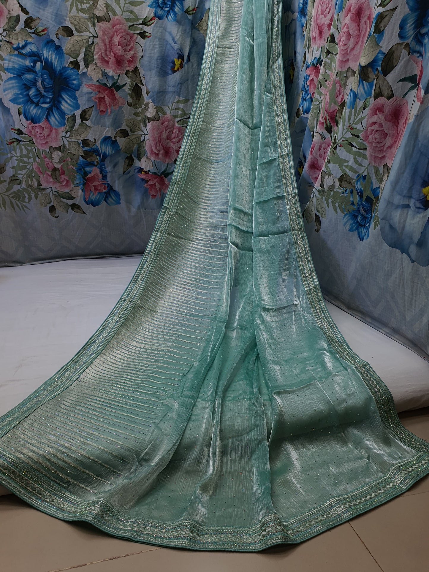 ALLOVER DESIGNER SILVER JARI WORK AND SWAROSKI STONE ON JIMMY CHOO* Saree