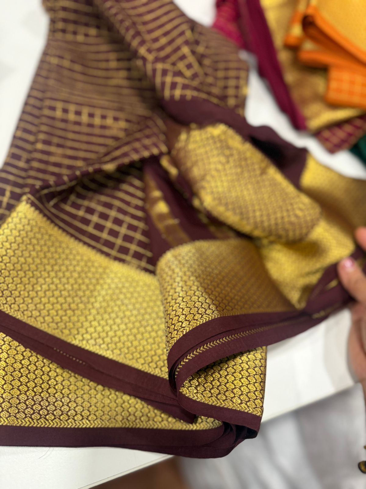 Pure Mysore silk sarees 
120grm thickness All exclusive pattern  with beautiful colour