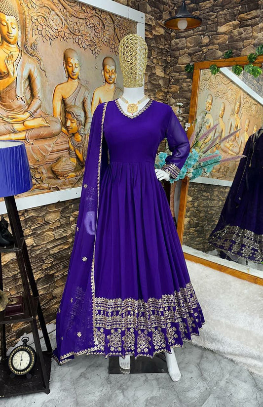 GOWN WITH PANT AND EMBROIDERY  WORK
GOWN FABRIC : HAVY FOUX GEORGATE WITH EMBROIDERY WORK AND FULL SLEEVES