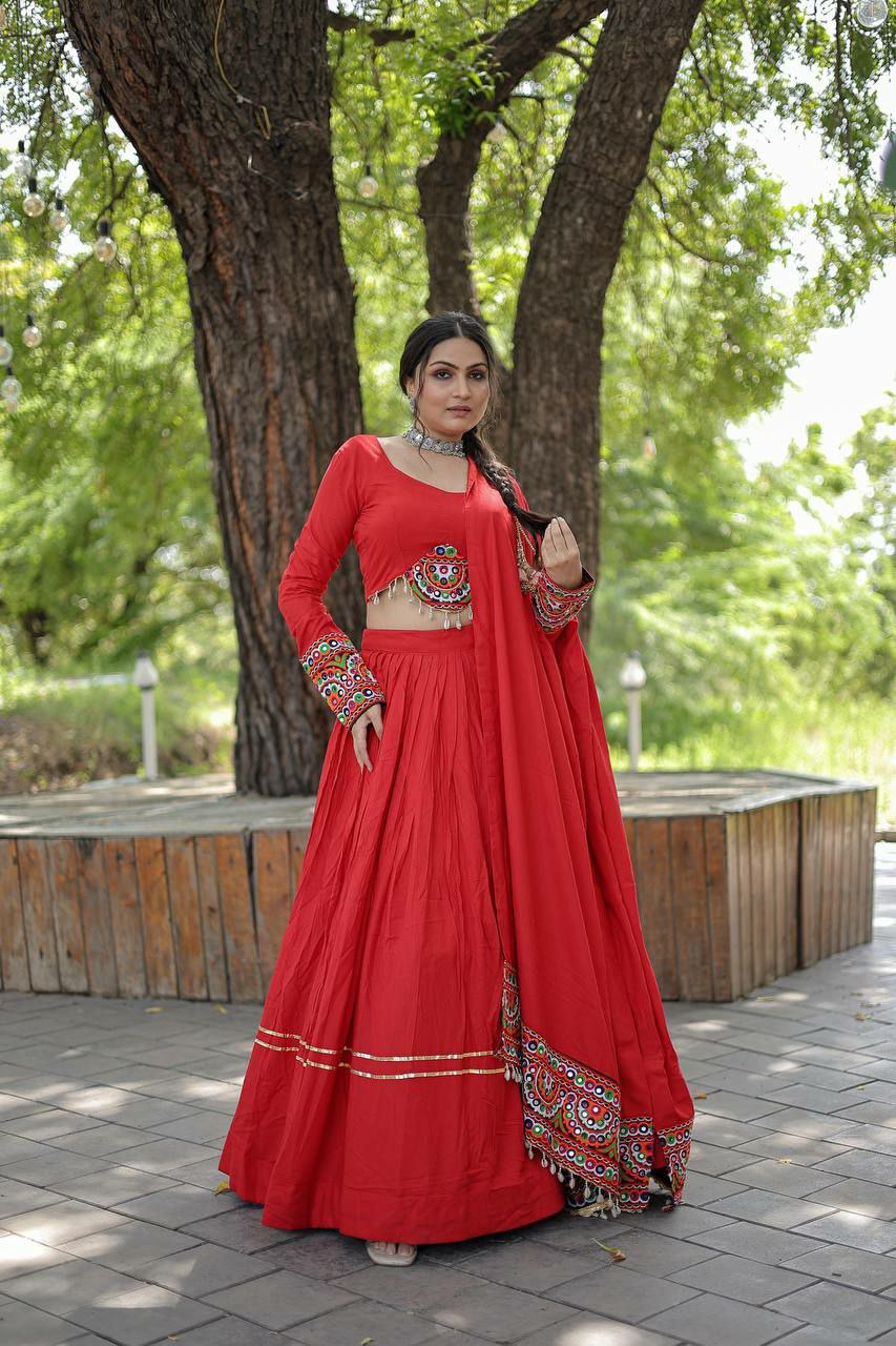 Special garba lover lehenga choli                    Lehenga:- (Full-Stitched)
Fabric & Work - 14 Kg Reyon With Attractive Gota-Patti work