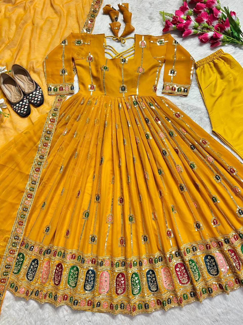 Designer Anarkali suit set
Anarkali Fabric : Heavy Faux Georgette With 5mm Sequence And Embroidery Work ( Fully Sleevs )
