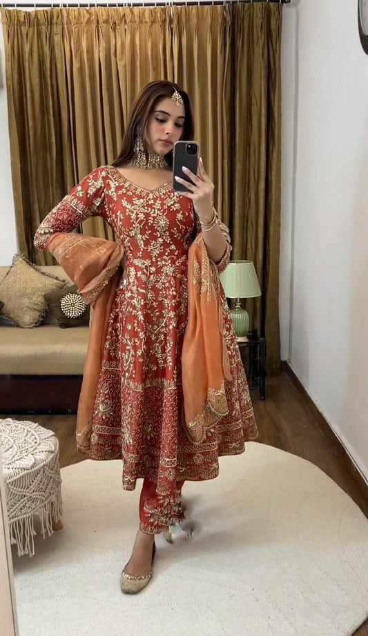 Designer gown set.                 Gown Fabric: Pure Heavy  Faux Georgette With Full Heavy Embroidery Sequence Work*    Full Sleeve