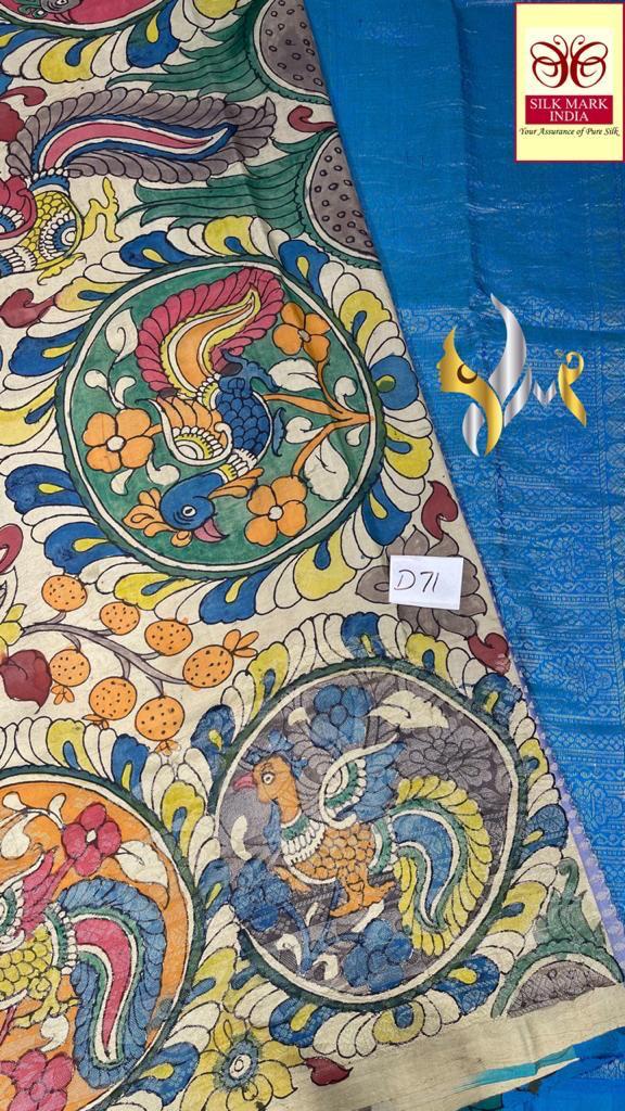 New launch work in penkalamkari monolithic work*
Original PenKalamkari  handpaint Kanchipuram softsilk sarees* 
Natural  organic colour  used on painting