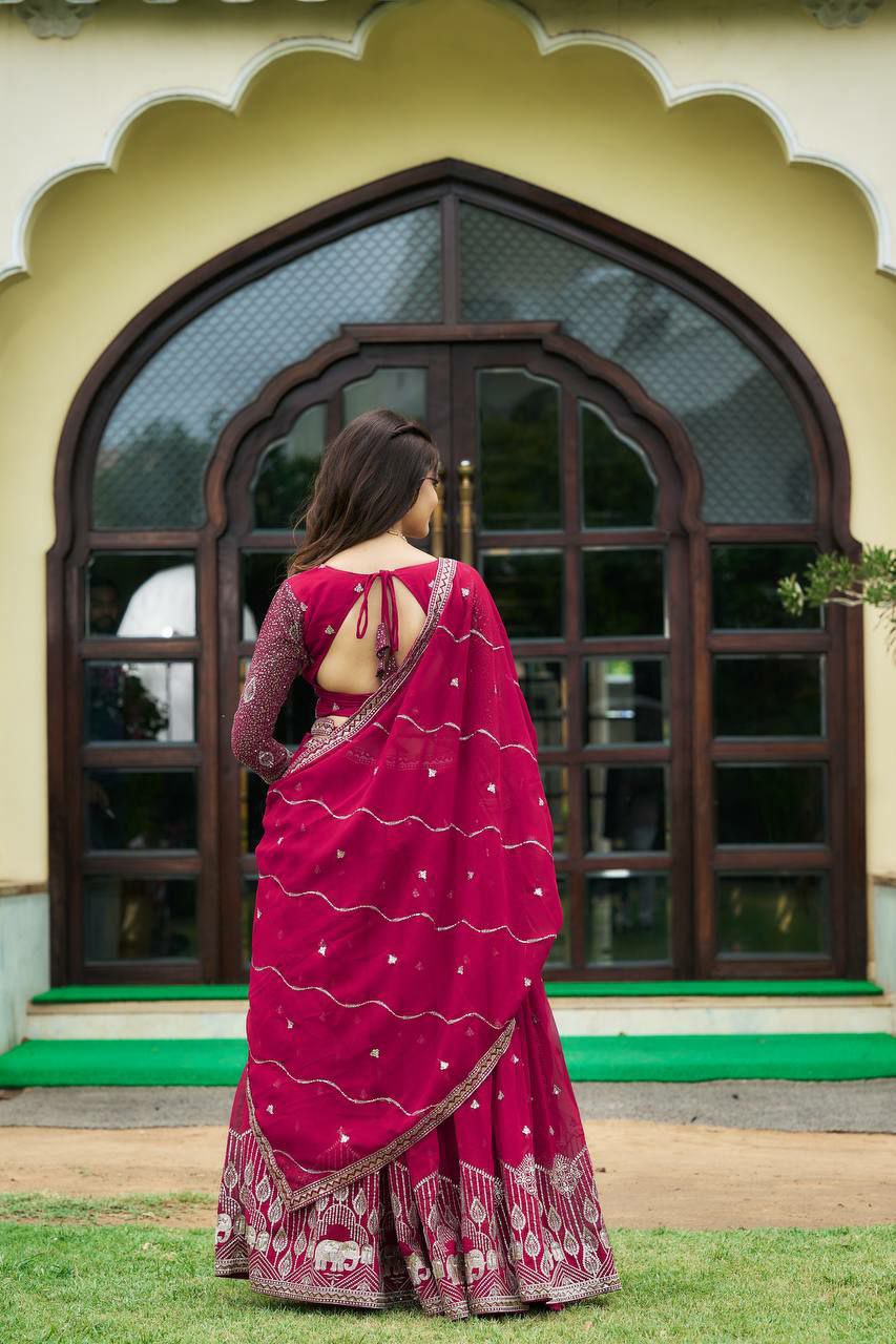 Designer bridal lehenga choli 
Fabric:- Heavy Fox Georgette 
Work: Embroidery Sequence Work with Belt