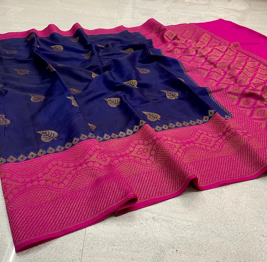 Handwoven Banarasi Dyeble Dupian Silk Saree*