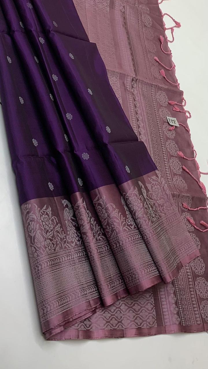 Pure handloom  TURNING BORDER  bridal Double warp soft silk sarees collections ..with contrast Pallu and blouse