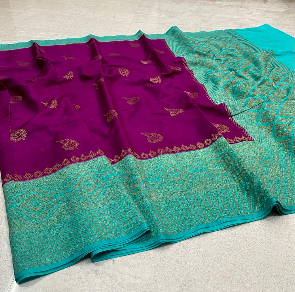 Handwoven Banarasi Dyeble Dupian Silk Saree*