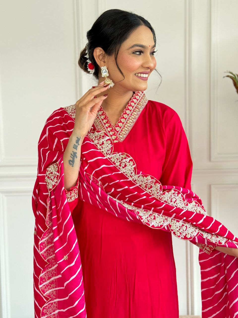 Suti set This set features PV CHANDERI with attractive Embroidery