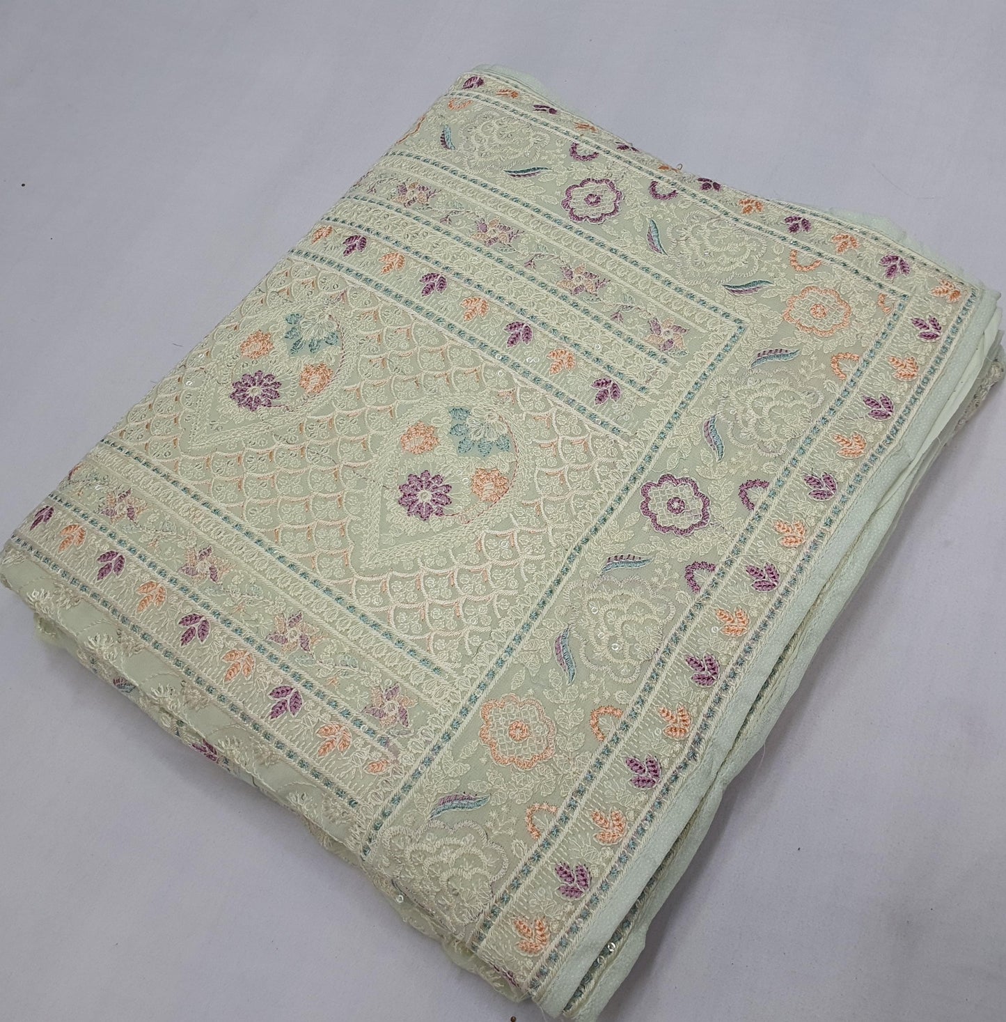 Allover lucknowi chikankari work with parsi work on Georgette*
Saree