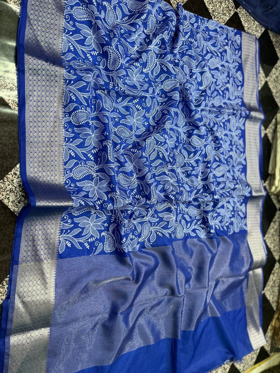 Banarasi Kora Organza Silk Sarees Very Good Quality With Very Beautiful Embroidery Chickenkari Work Weaving Design Border
