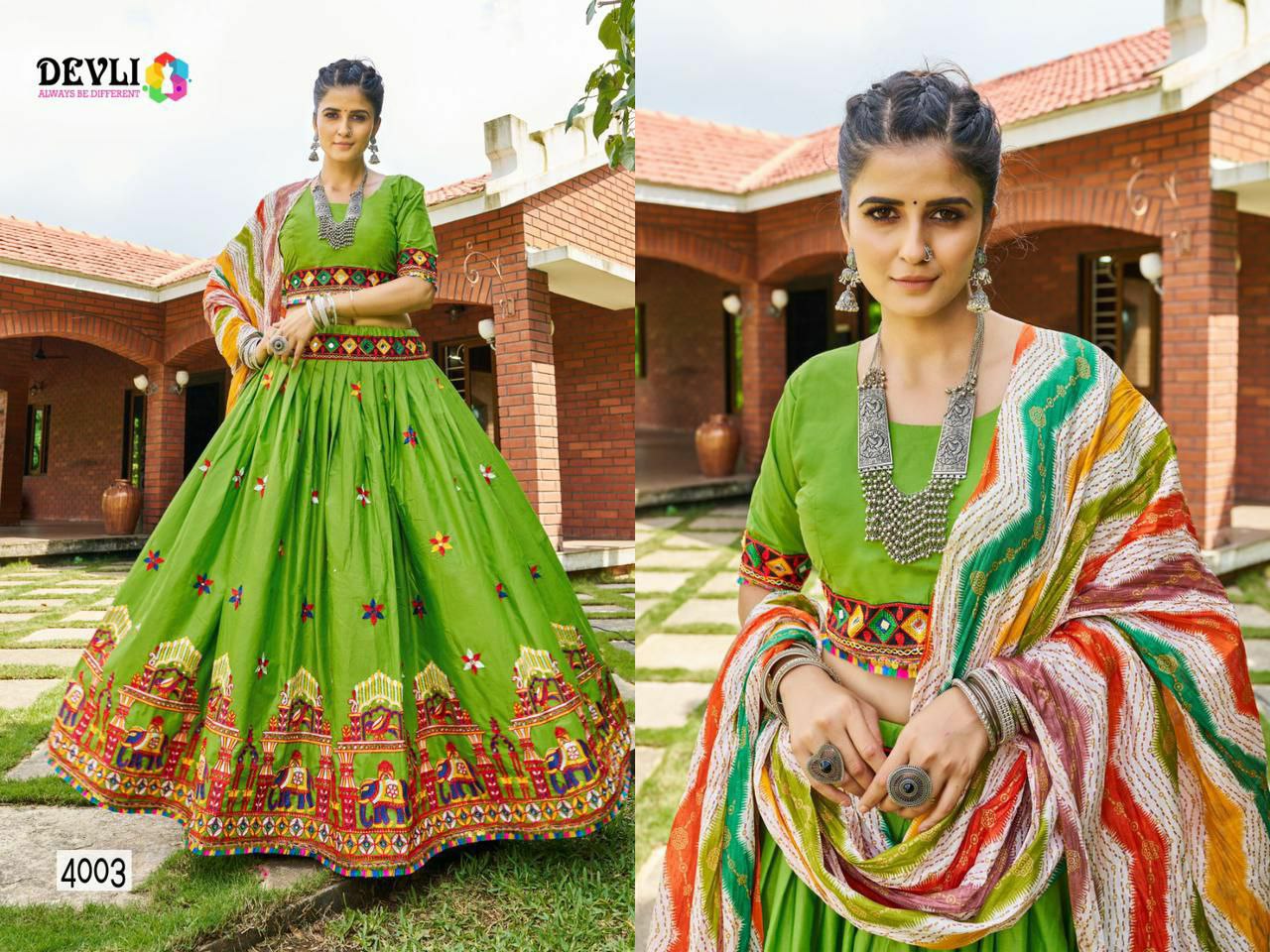 Navratri lehenga choli collection Lehenga Details
Fabric: Cotton with (3.8 flair)
Flair Work: chain stich mirror work(Full Stitched)
Customized up to Lehenga
