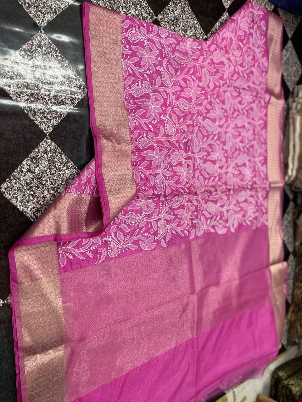Banarasi Kora Organza Silk Sarees Very Good Quality With Very Beautiful Embroidery Chickenkari Work Weaving Design Border
